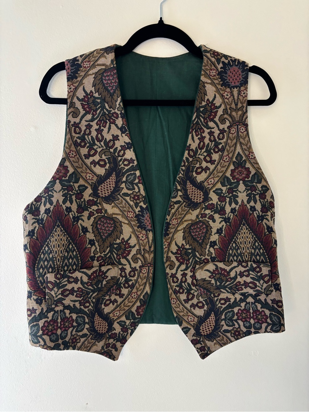 Vintage Tapestry Floral Paisley Vest in Forest Green